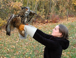 Suzel s'apprête à lâcher l'oiseau